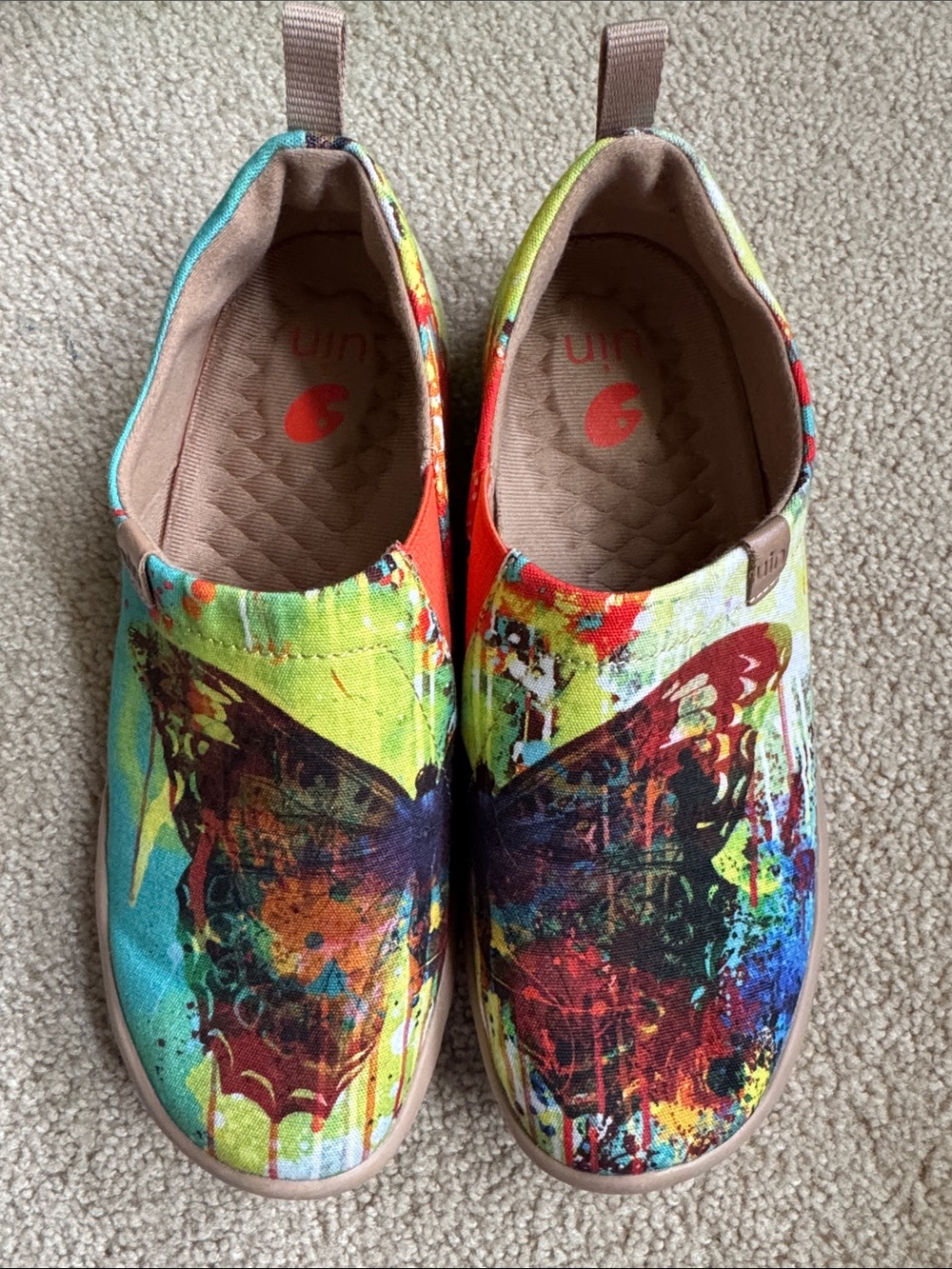 UIN Women's Slip-On Flats in Multicolor Abstract Butterfly Print - Toledo Family